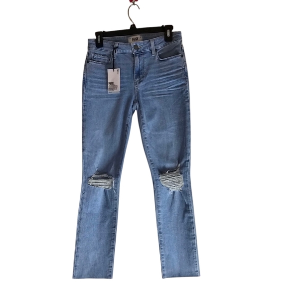 PAIGE Skyline Ankle Peg Blue Distressed Jeans 27 NWT - Picture 1 of 8